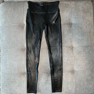 Spanx Black Faux Leather Compression Leggings Size Medium